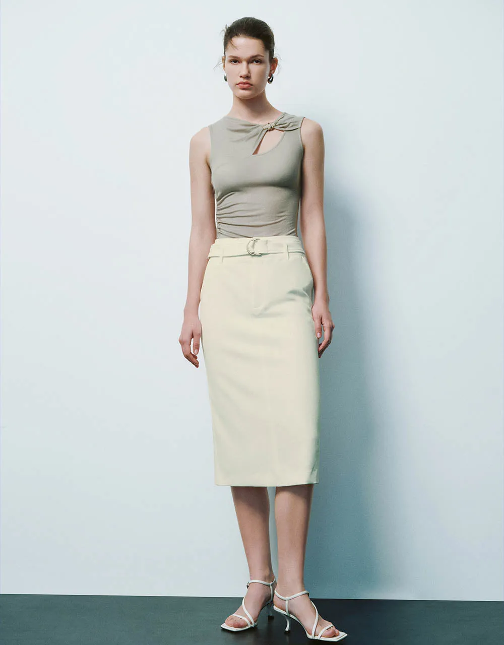 Midi A-Line Skirt With Belt