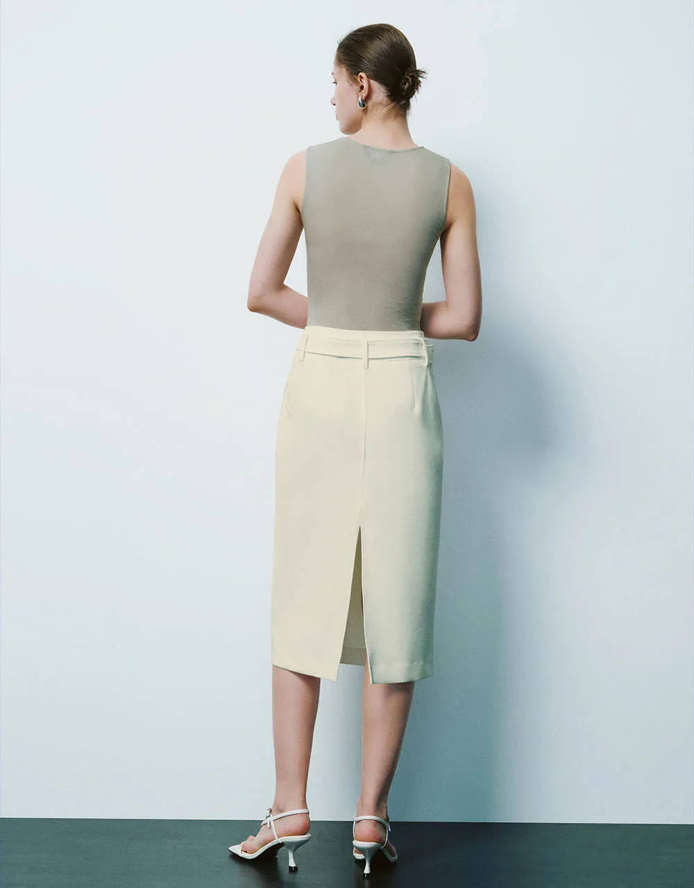 Midi A-Line Skirt With Belt