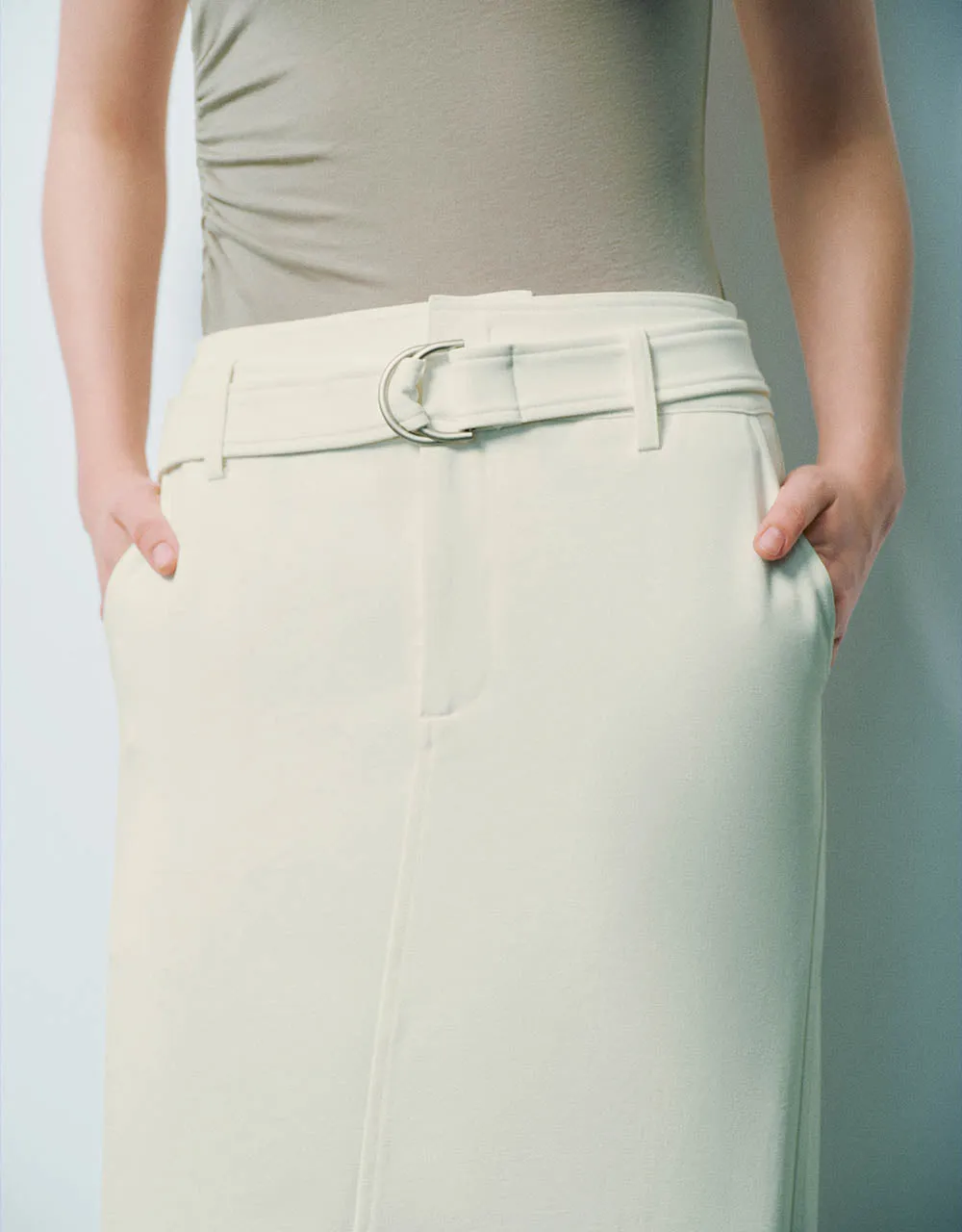 Midi A-Line Skirt With Belt