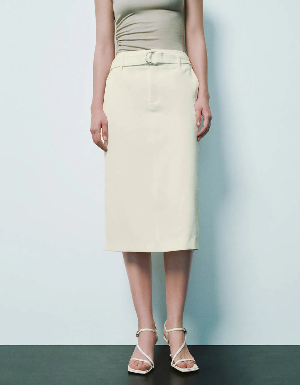 Midi A-Line Skirt With Belt