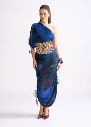 Mira blue pleat dress and corset