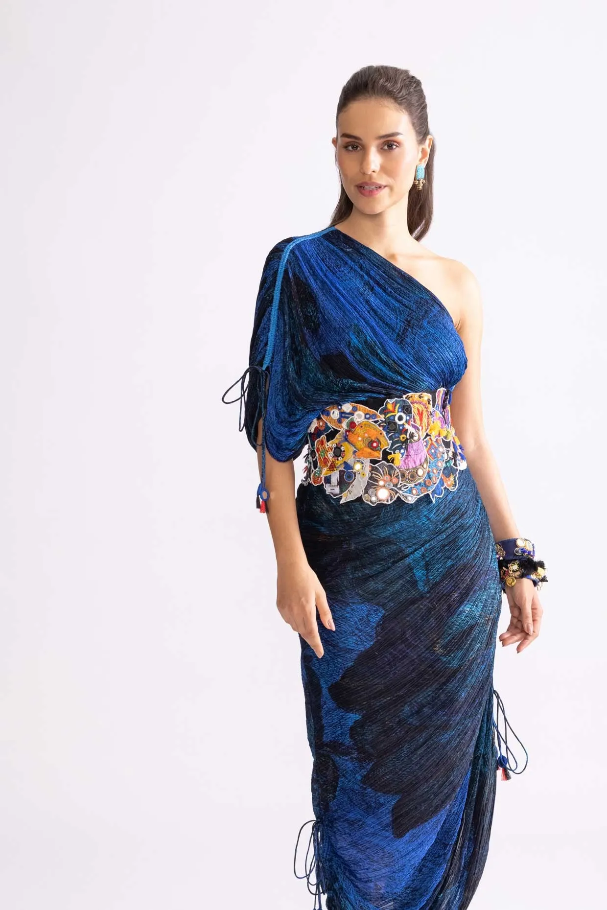 Mira blue pleat dress and corset