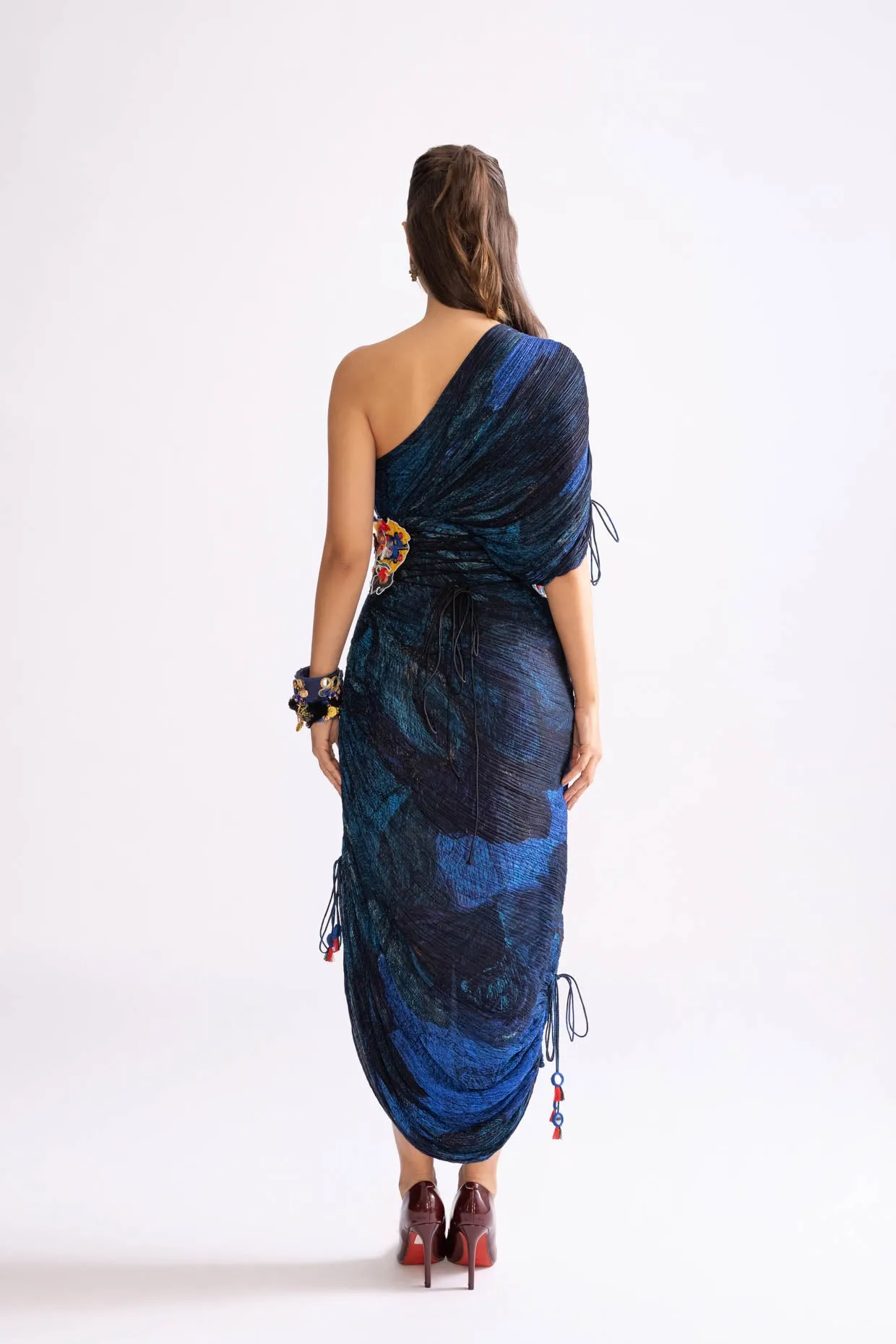 Mira blue pleat dress and corset
