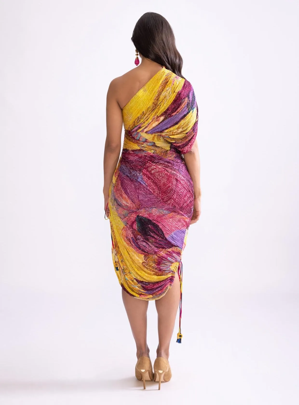 Mira one shoulder pleat dress