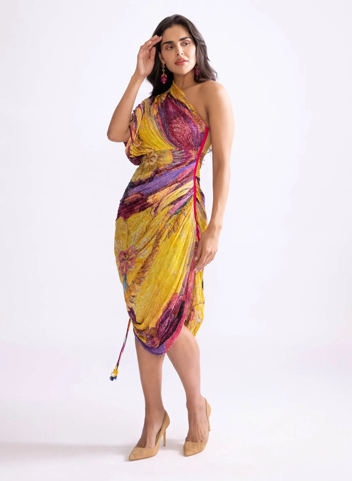 Mira one shoulder pleat dress