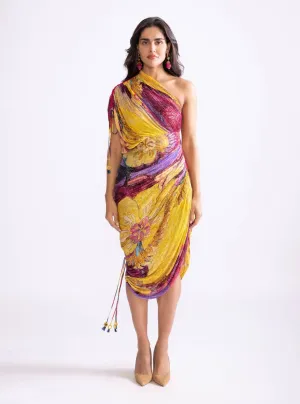 Mira one shoulder pleat dress