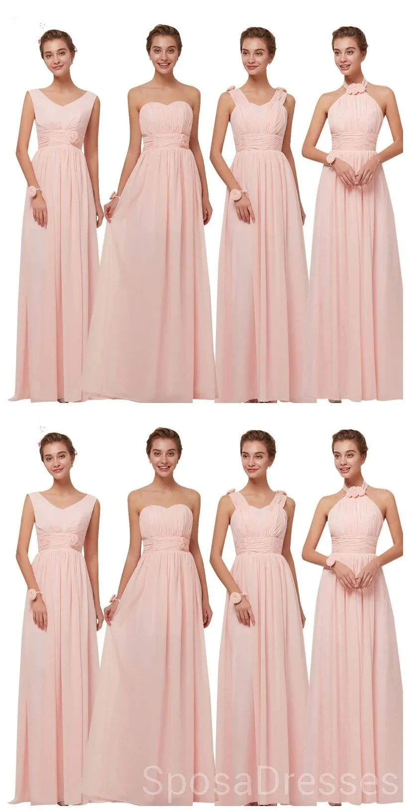 Mismatched Blush Pink Chiffon Cheap Bridesmaid Dresses Online, WG629