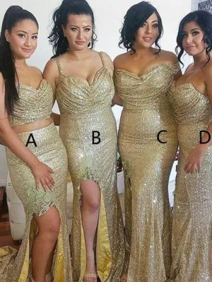 mismatched bridesmaid dresses long mermaid gold sequin cheap custom wedding guest dresses 2020 vestido de noiva