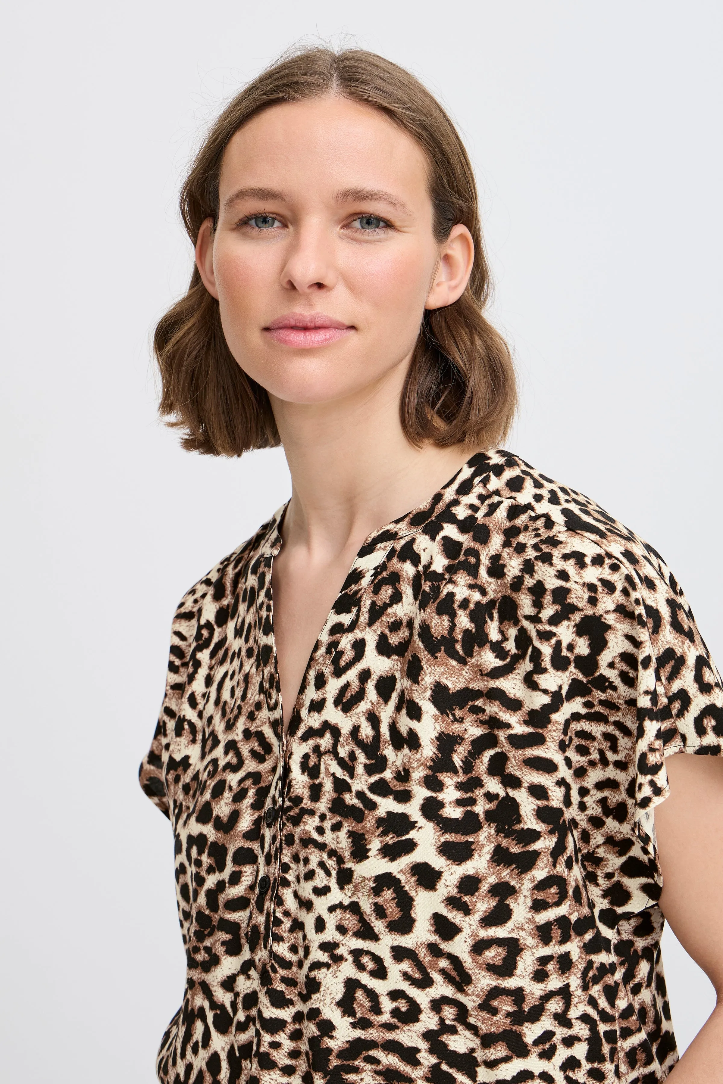 Mjoelle V Neck Top  | Birch Leopard