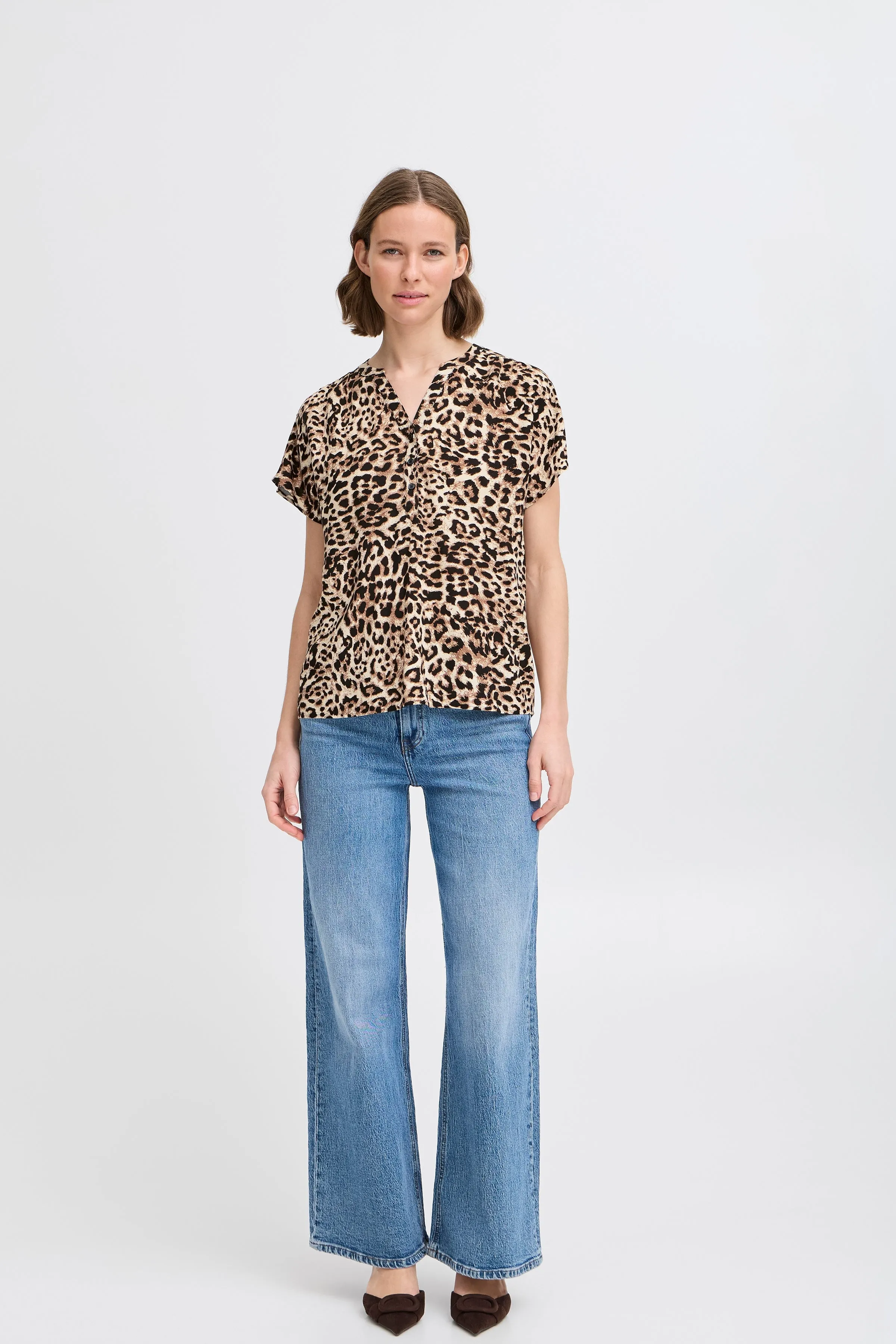 Mjoelle V Neck Top  | Birch Leopard