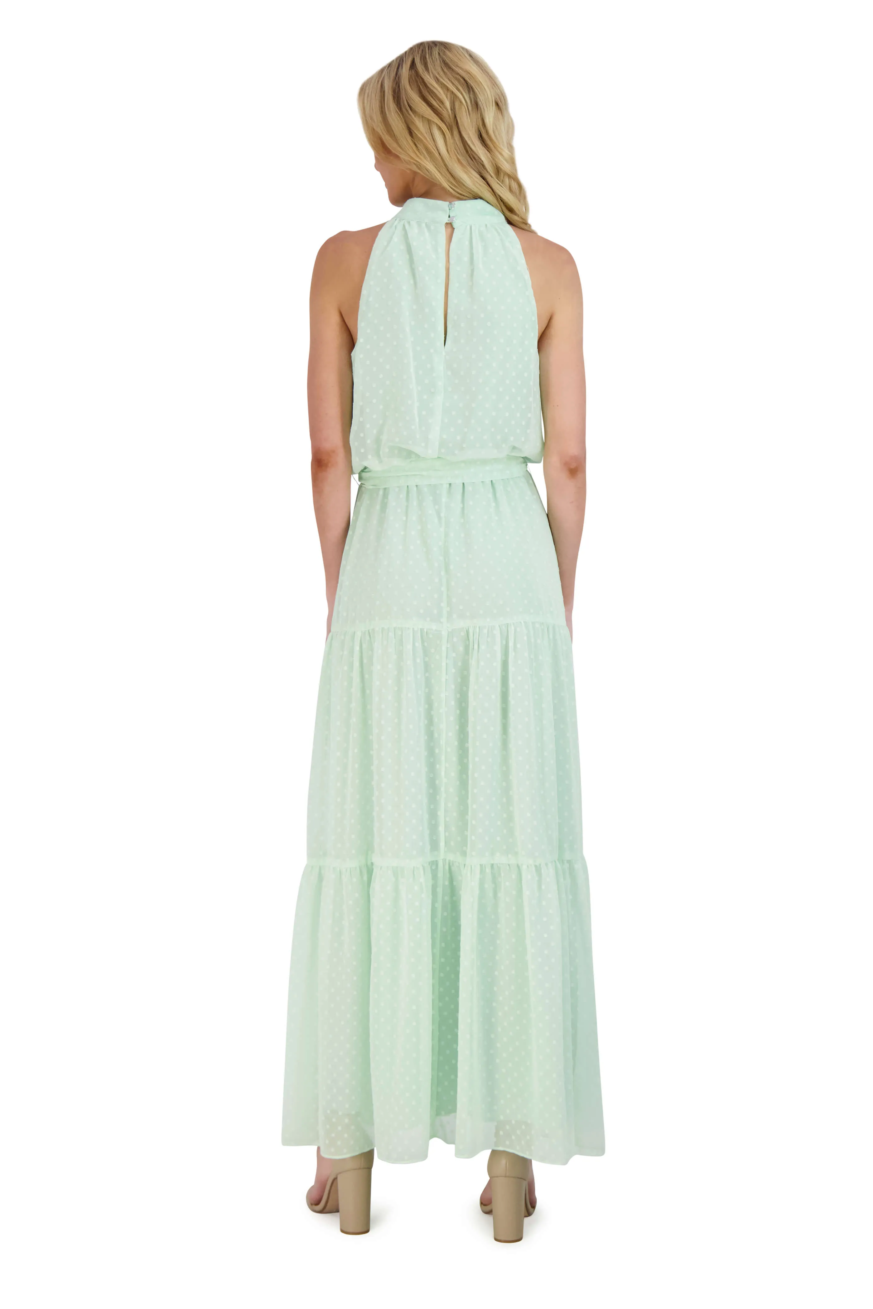 Mock Neck Clipped Chiffon Maxi
