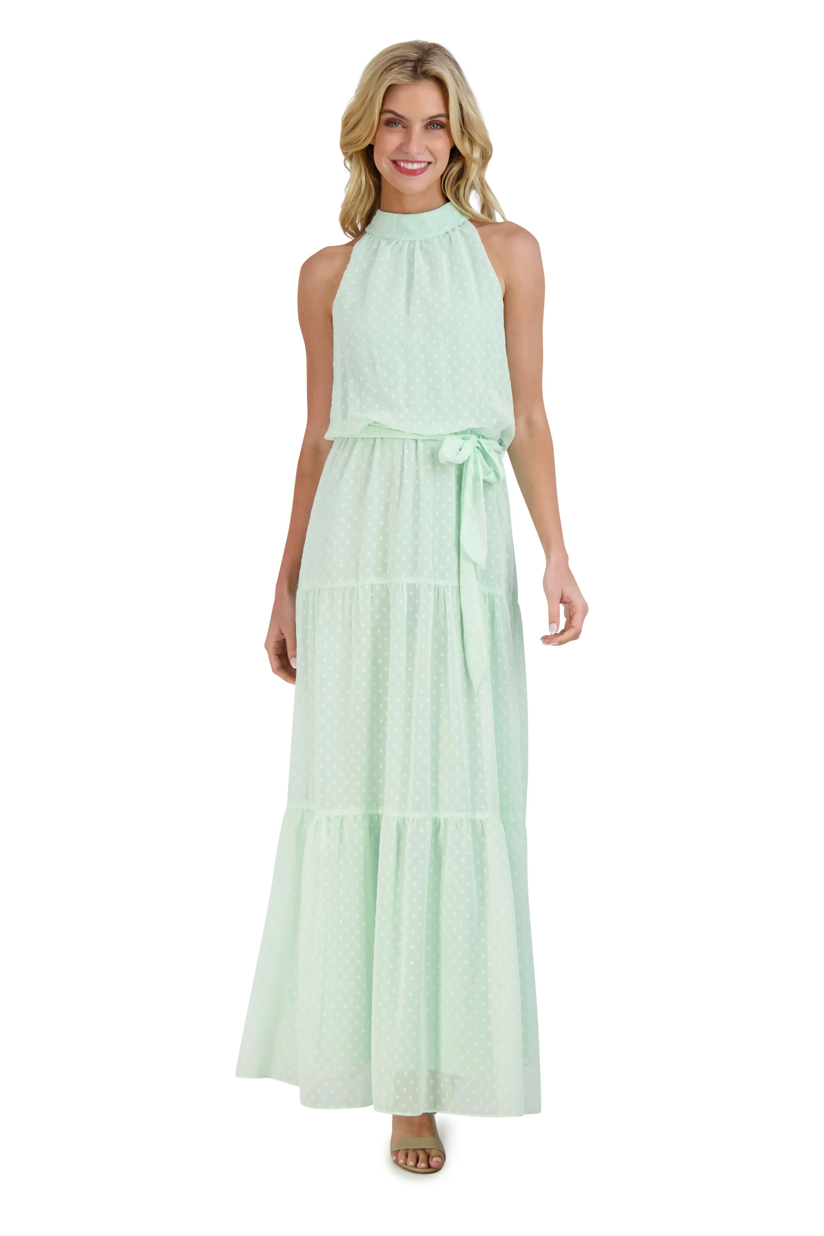 Mock Neck Clipped Chiffon Maxi