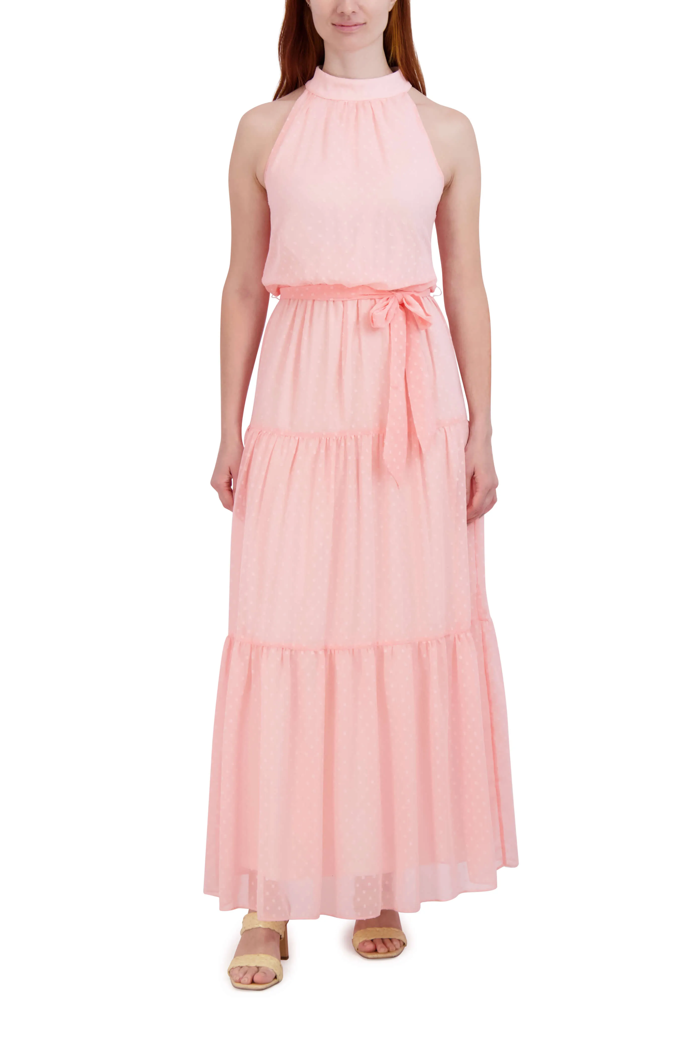 Mock Neck Clipped Chiffon Maxi