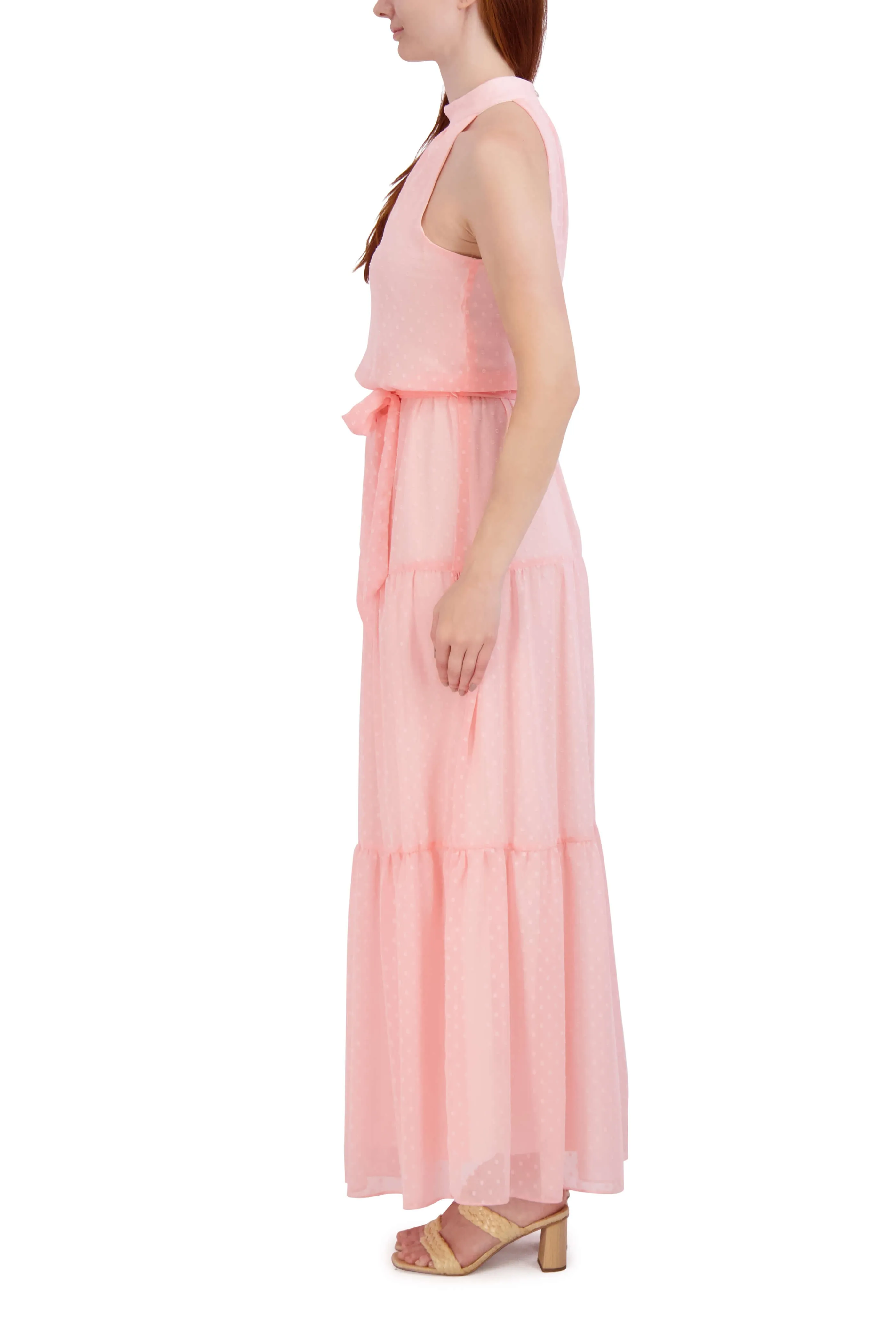 Mock Neck Clipped Chiffon Maxi