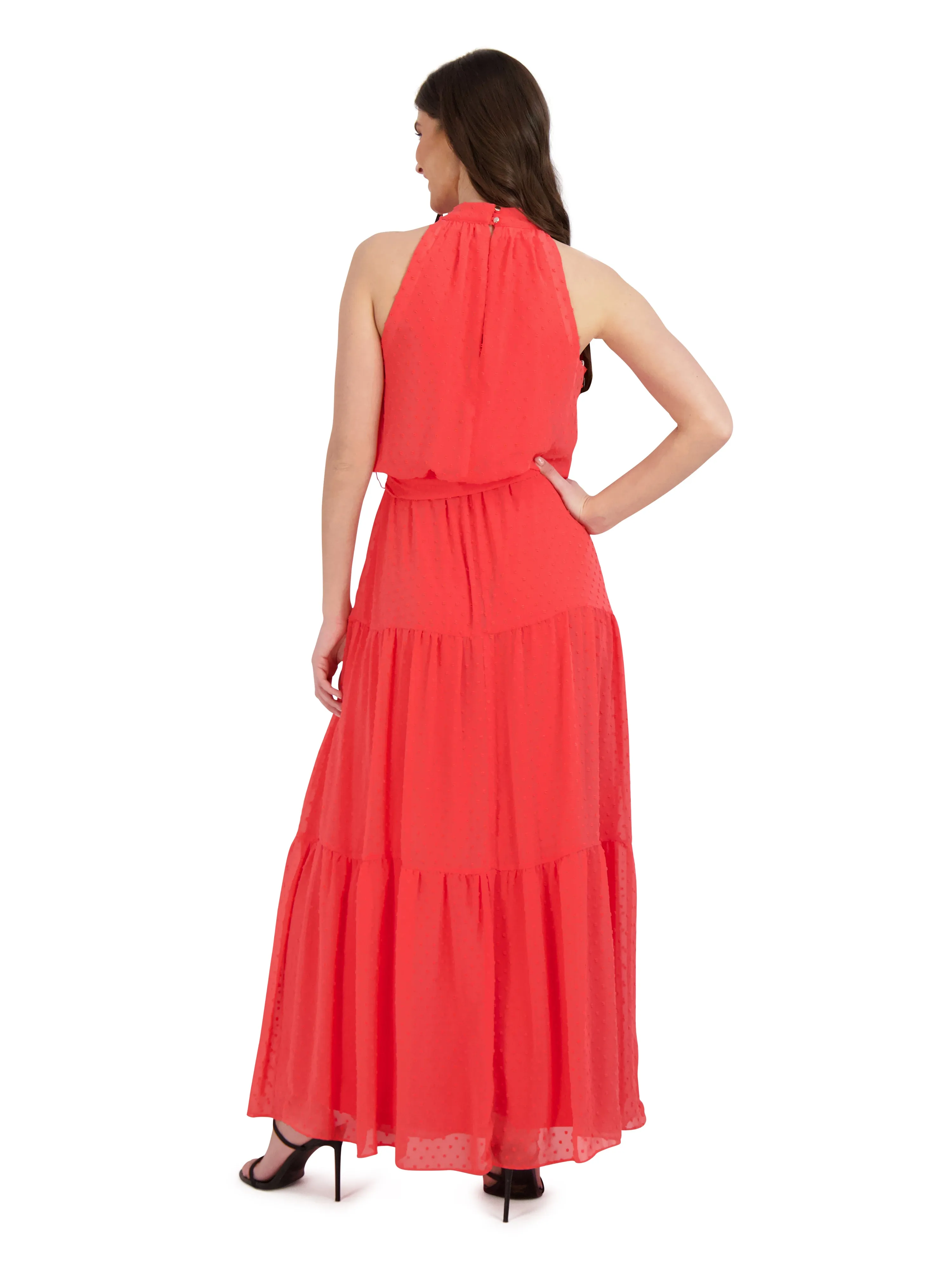 Mock Neck Clipped Chiffon Maxi
