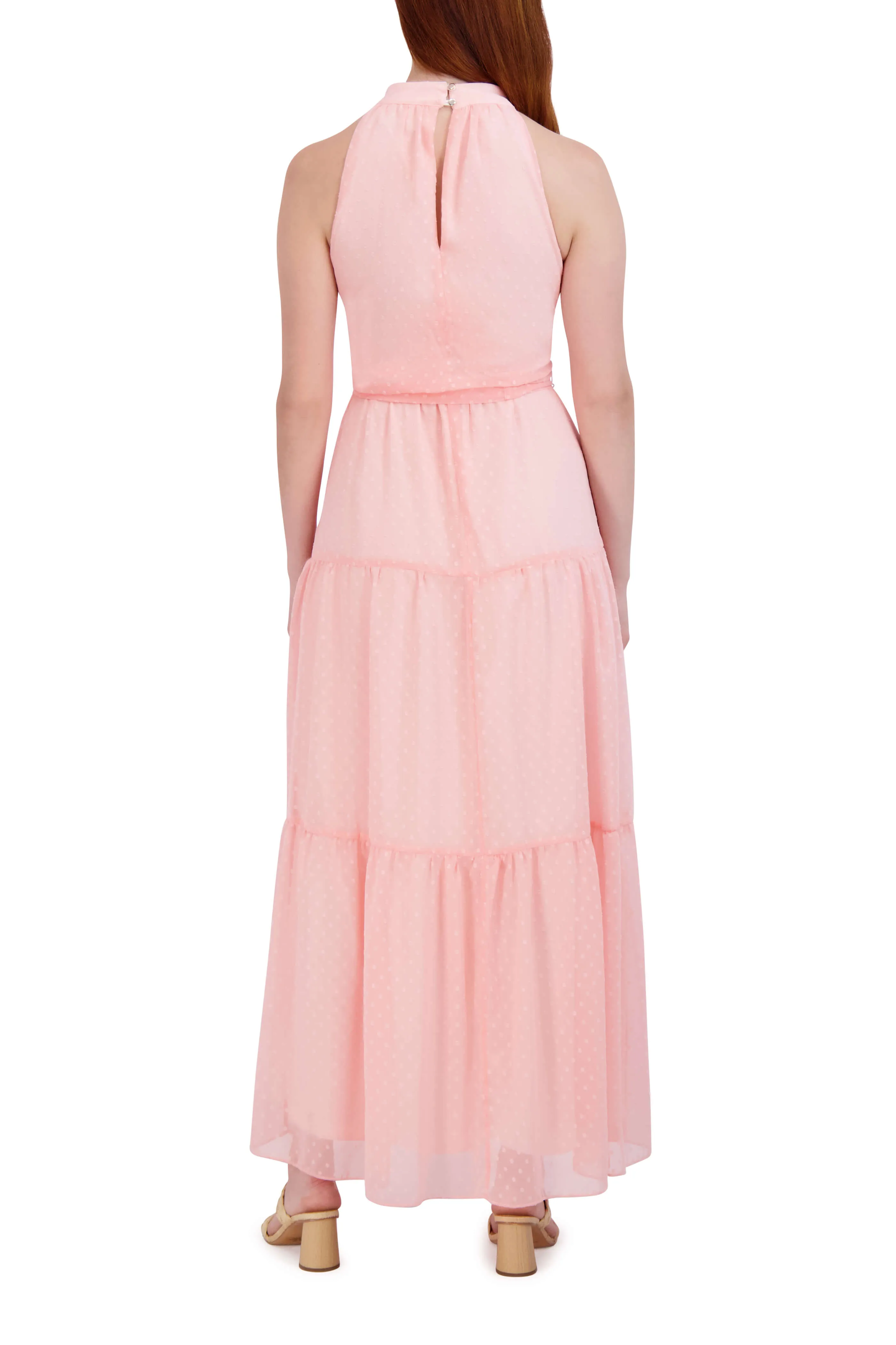 Mock Neck Clipped Chiffon Maxi