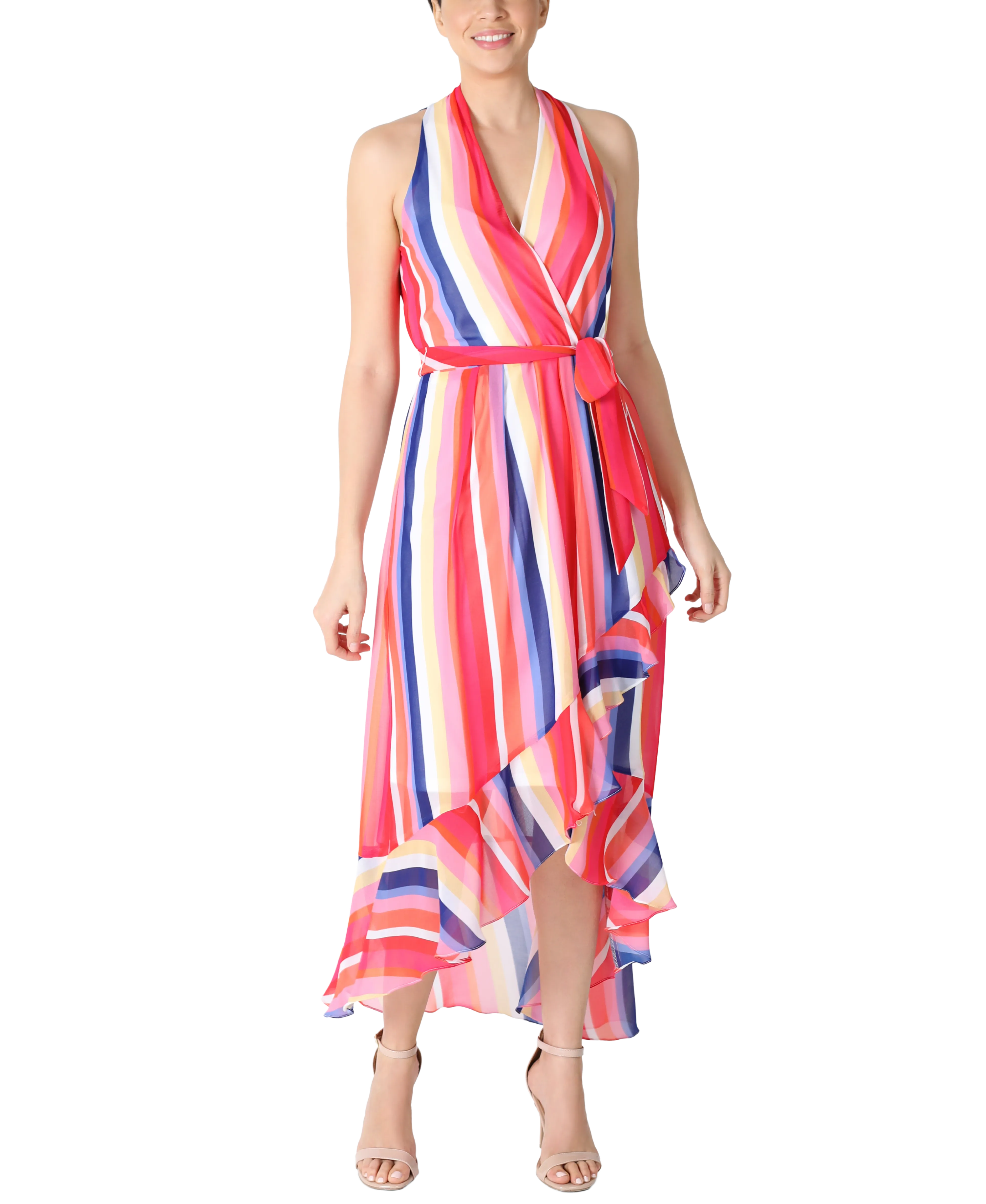 Multicolored Striped Chiffon Halter