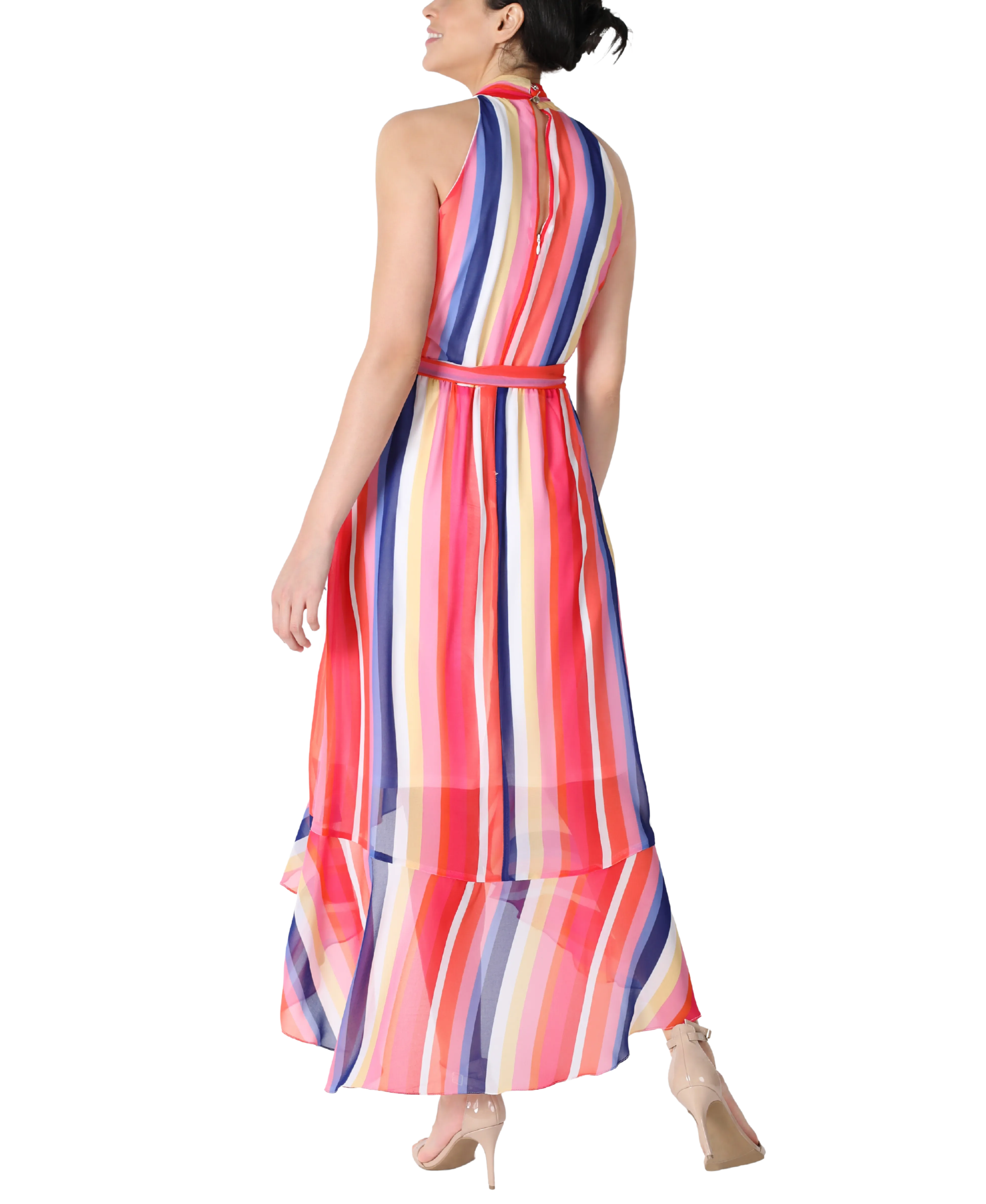 Multicolored Striped Chiffon Halter