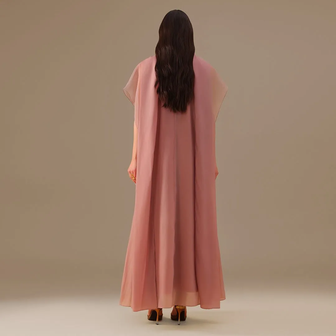 Muted Clay Halter Neckline Maxi Dress With Cape with scarf
