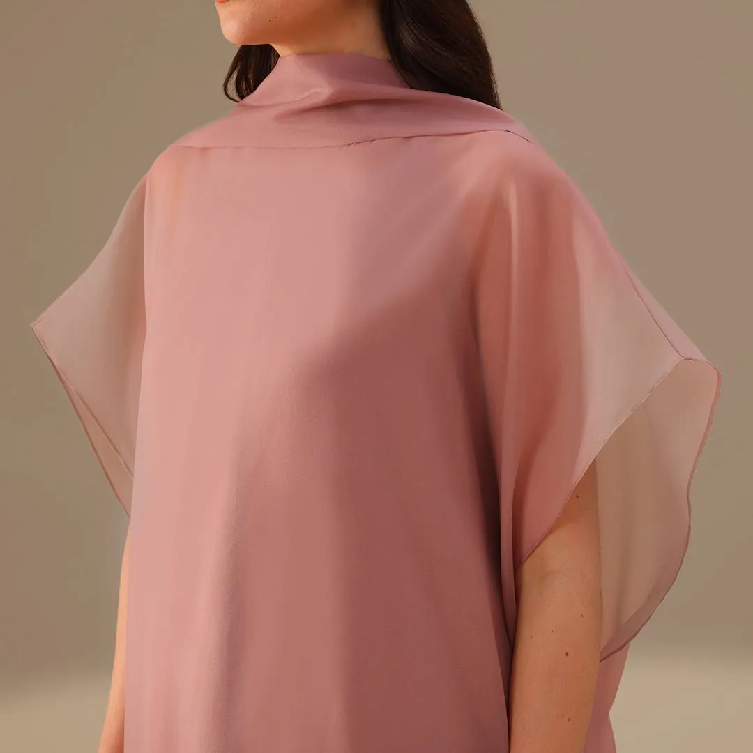 Muted Clay Halter Neckline Maxi Dress With Cape with scarf