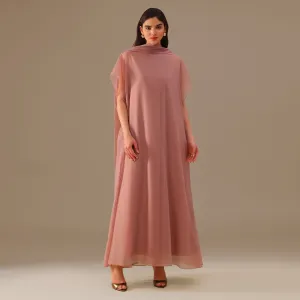 Muted Clay Halter Neckline Maxi Dress With Cape with scarf