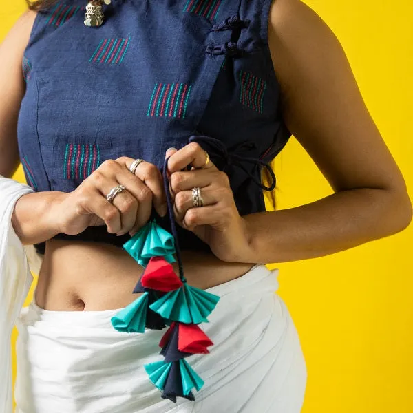 Navy Blue Cotton Sleeveless Cropped Blouse