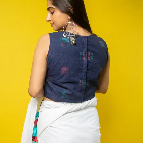 Navy Blue Cotton Sleeveless Cropped Blouse