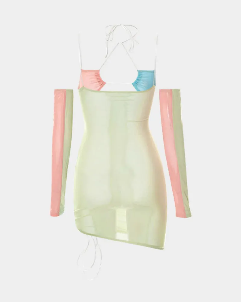 Neonality Mesh Patchwork Halter Dress