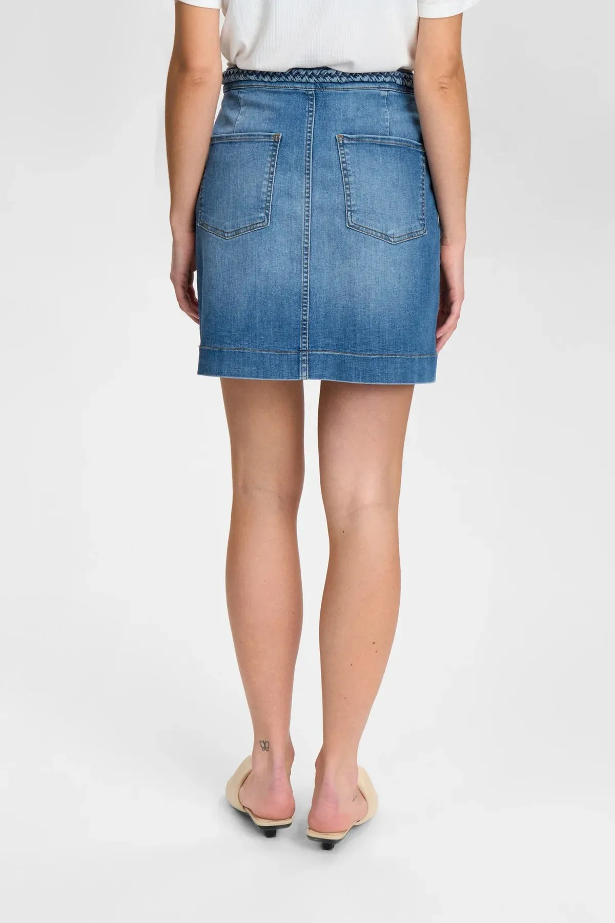 Numph Short Denim Skirt with Plaited Waistband