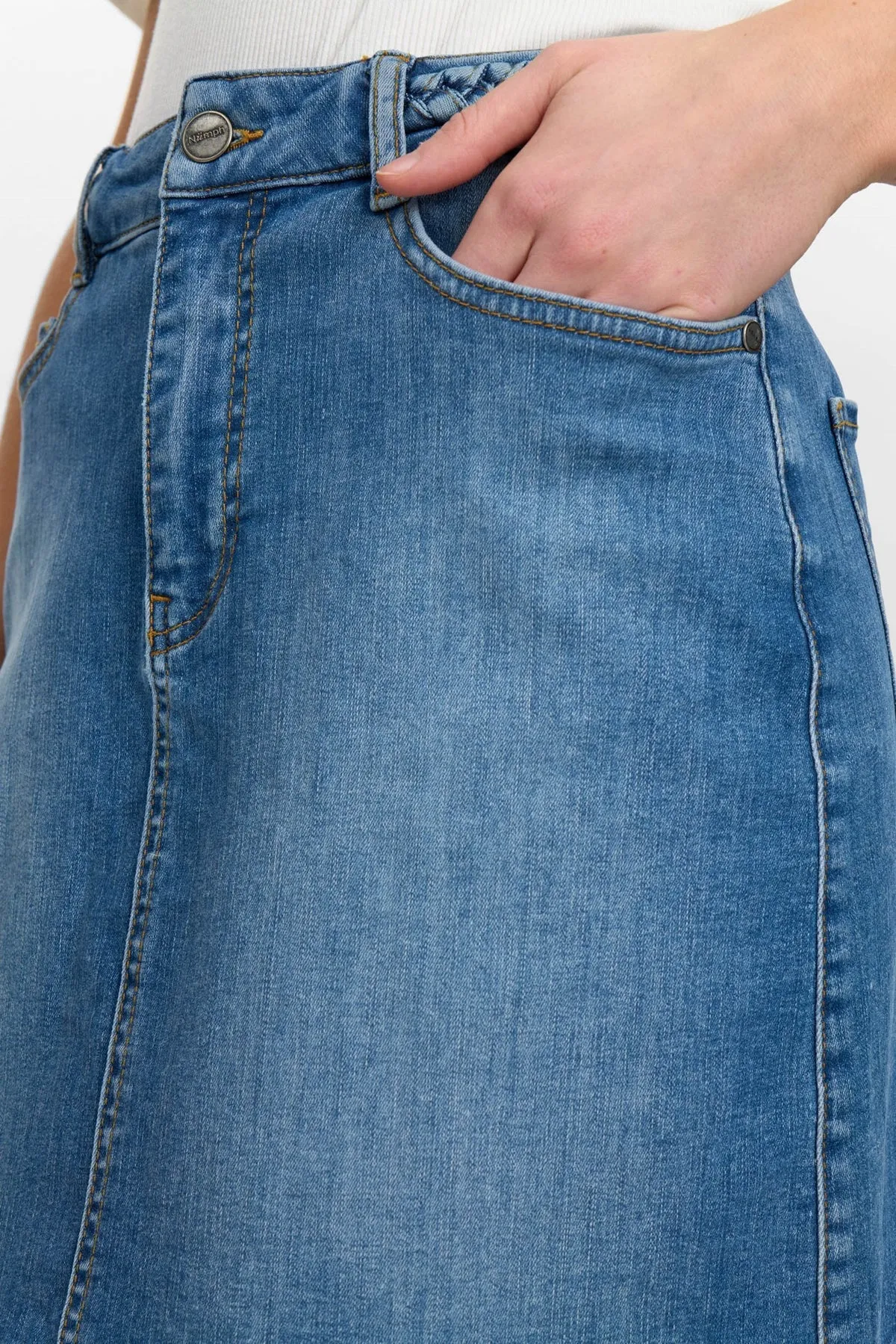 Numph Short Denim Skirt with Plaited Waistband