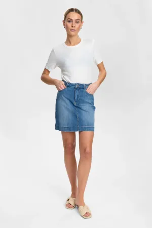 Numph Short Denim Skirt with Plaited Waistband