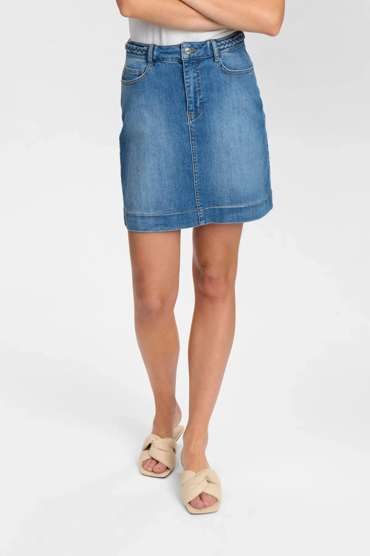 Numph Short Denim Skirt with Plaited Waistband