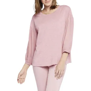 NYDJ Womens Ruched Slub Peasant Top