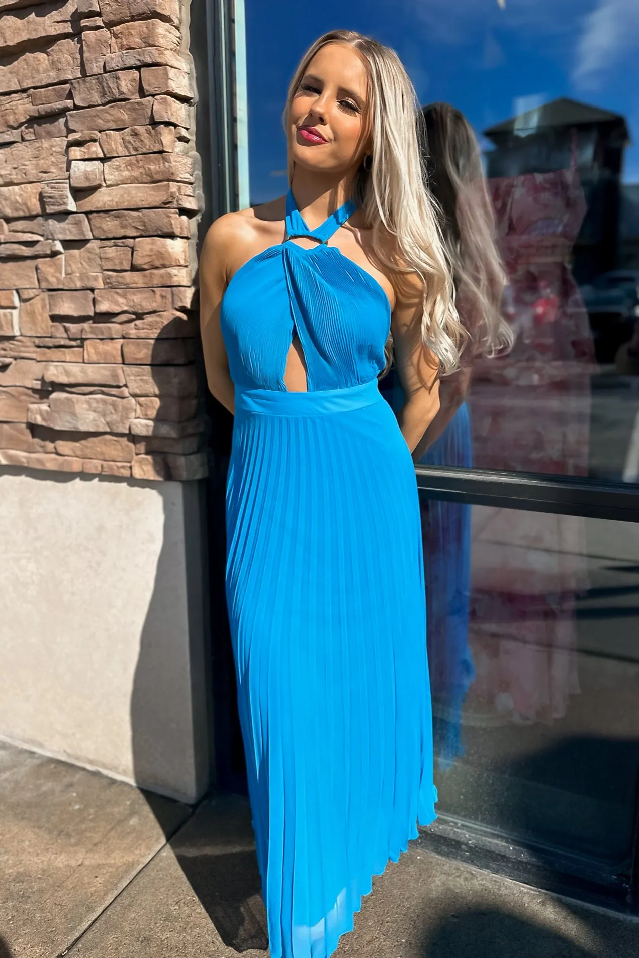 Ocean Breeze Halter Pleated Dress