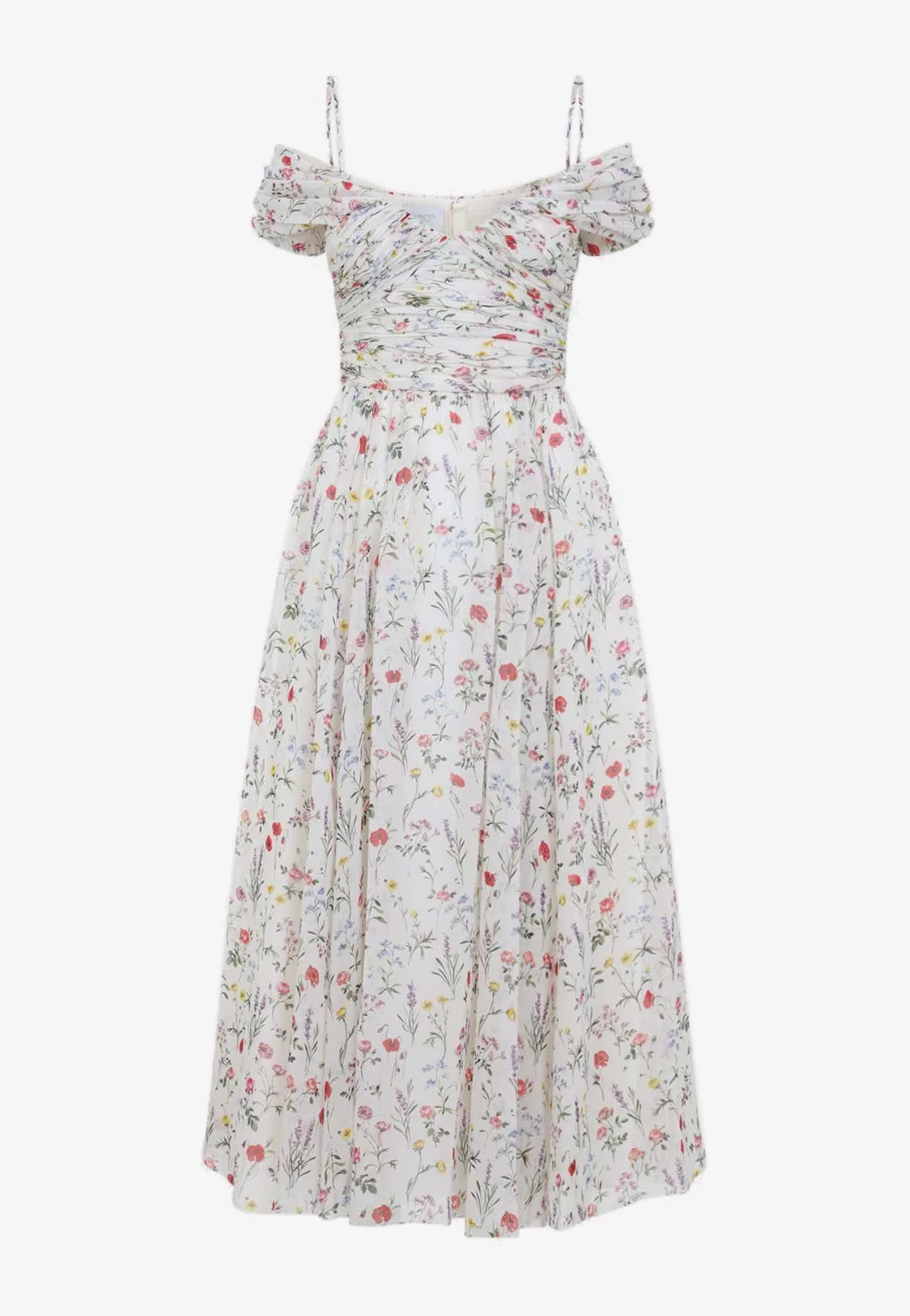 Off-Shoulder Floral Silk Dress