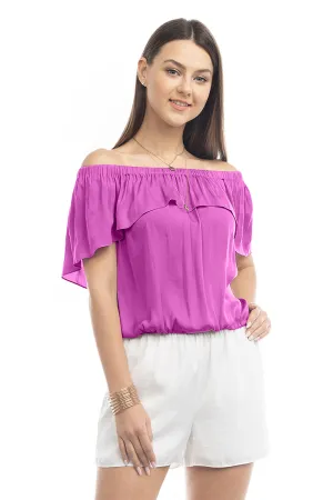 Off Shoulder Hi Low Neck Trim Blouse
