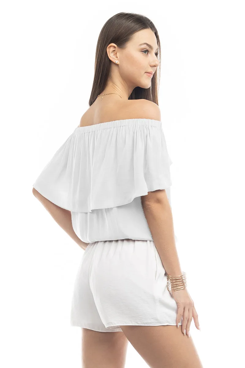 Off Shoulder Hi Low Neck Trim Blouse