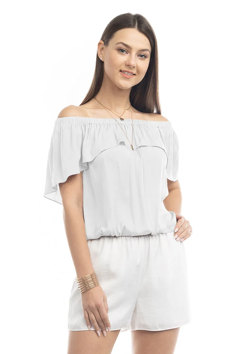 Off Shoulder Hi Low Neck Trim Blouse