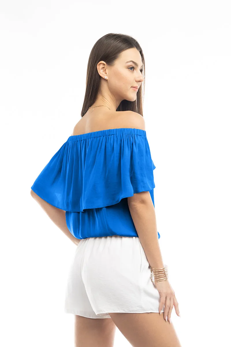 Off Shoulder Hi Low Neck Trim Blouse
