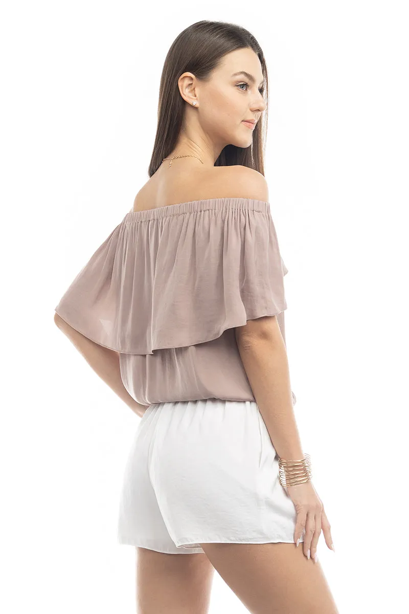 Off Shoulder Hi Low Neck Trim Blouse