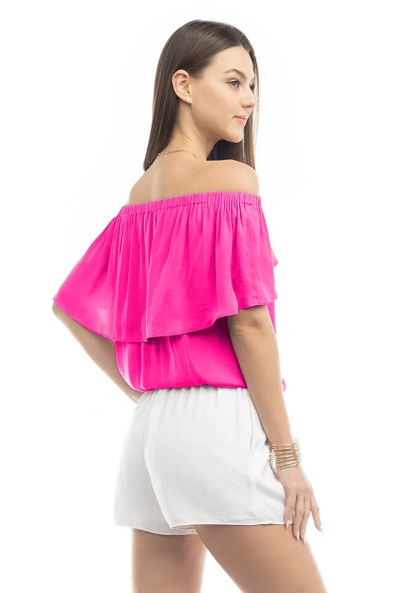 Off Shoulder Hi Low Neck Trim Blouse
