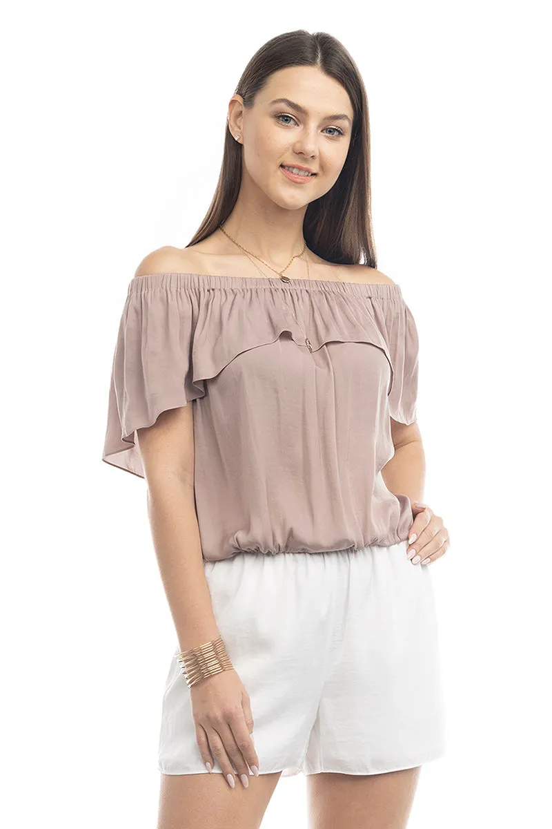 Off Shoulder Hi Low Neck Trim Blouse