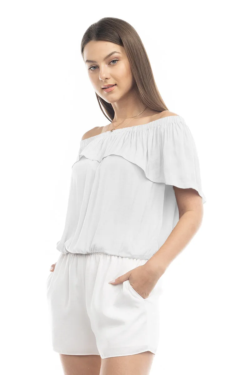 Off Shoulder Hi Low Neck Trim Blouse