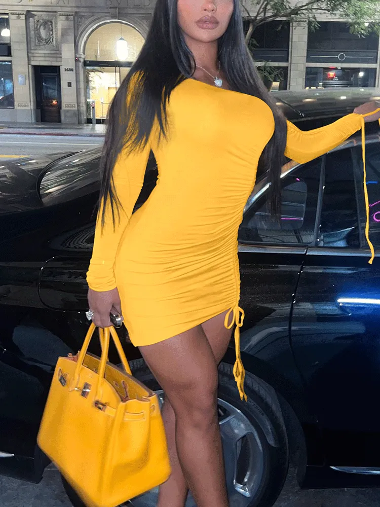 Off Shoulder Ruched Mini Dress