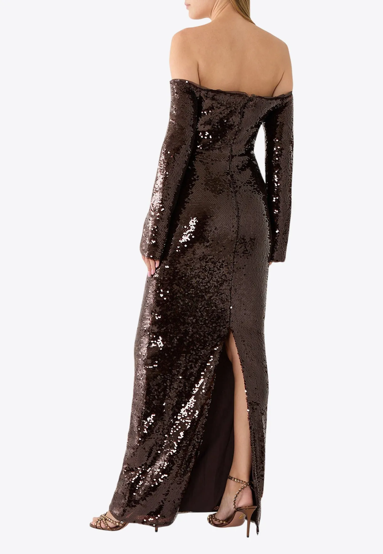 Off-Shoulder Sequined Maxi Dress