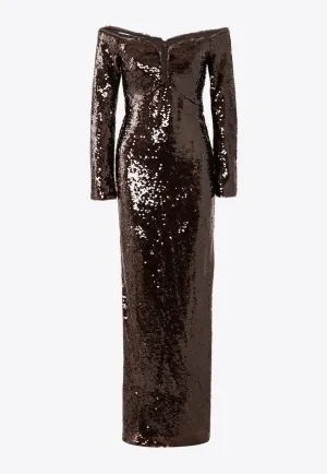Off-Shoulder Sequined Maxi Dress