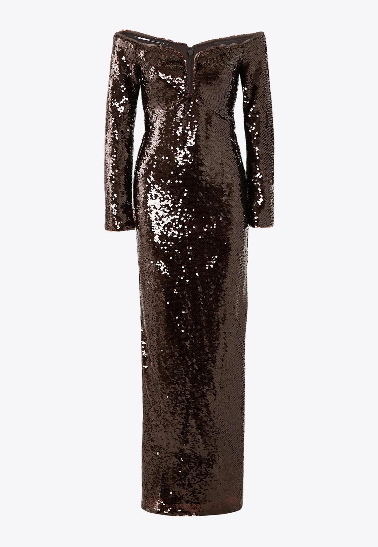 Off-Shoulder Sequined Maxi Dress