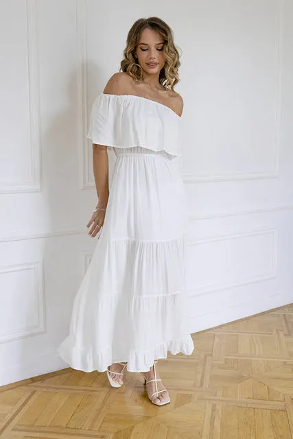 Off Shoulder Sexy White Vintage Elegant Maxi Dresses