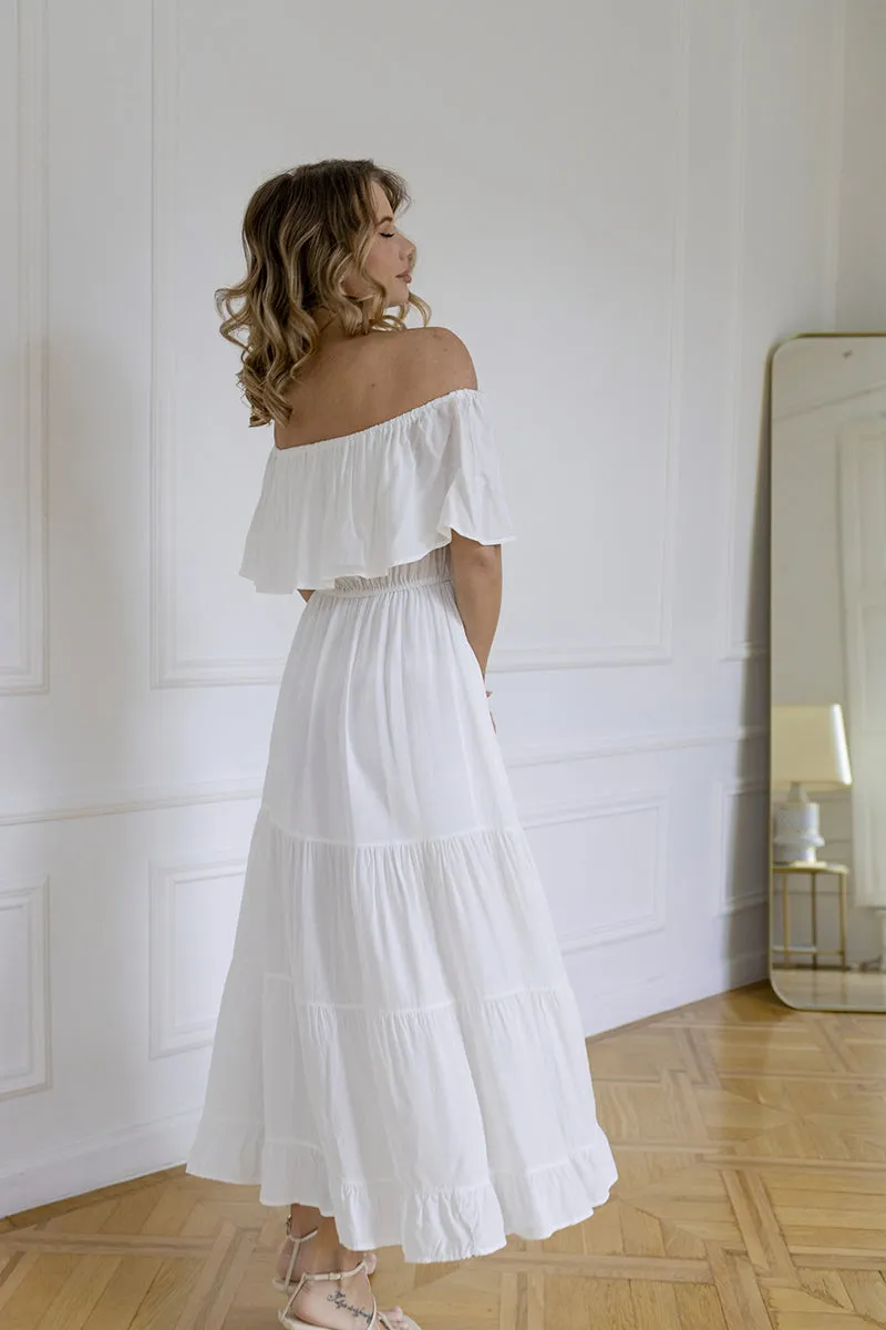 Off Shoulder Sexy White Vintage Elegant Maxi Dresses
