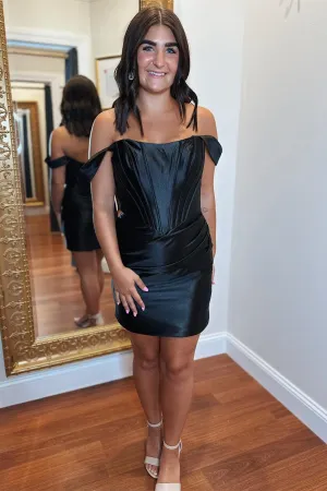 Off the Shoulder Black Tight Mini Dress